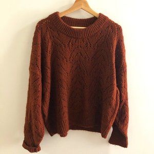 Cozy Pointelle-Knit Crew-Neck Sweater Large